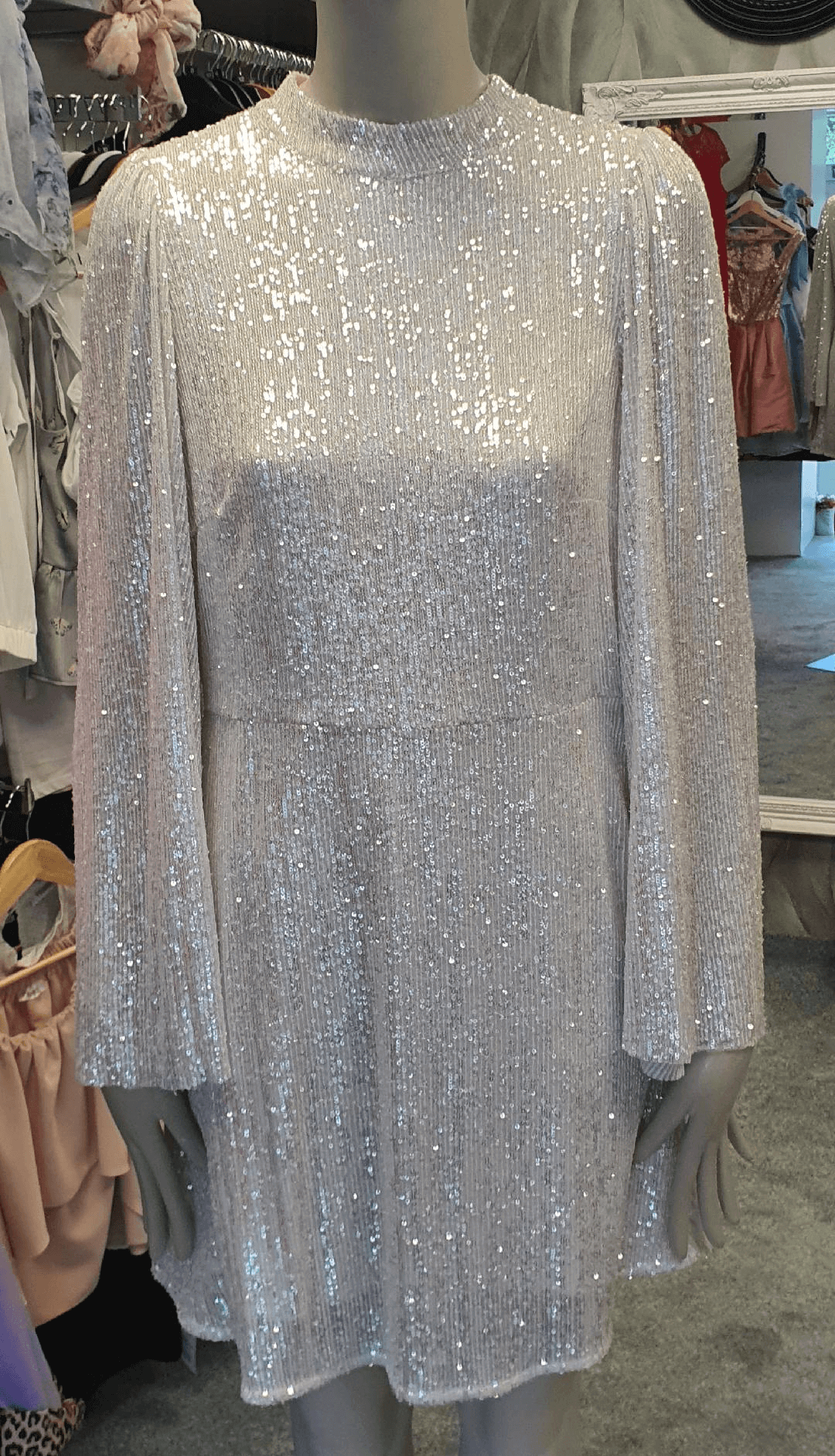 Rochie argintie sclipitoare pe manechin